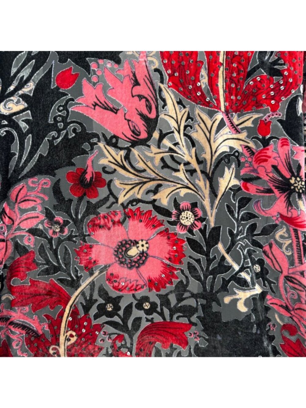 MSK Womens VTG Velvet Burnout Floral Kimono Duster Size L Black Red Whimsy Dark - Picture 7 of 13